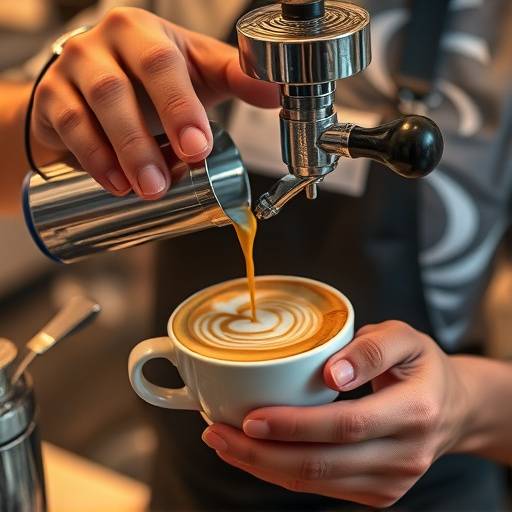 A barista expertly pouring coffee into a cup, showcasing the care and precision involved in the process