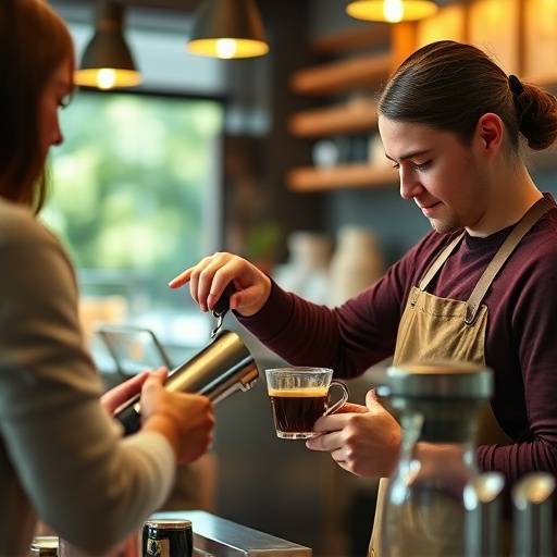A barista making a pour-over coffee for a customer.