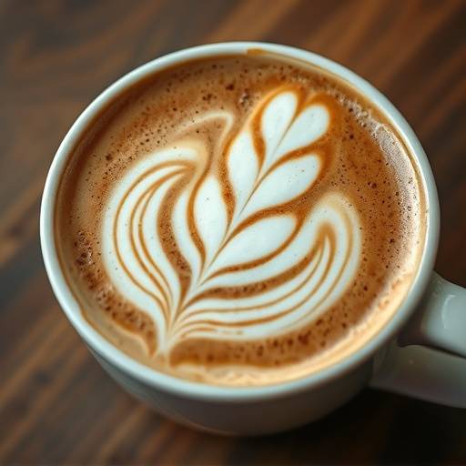 A close-up shot of intricate latte art in a coffee cup