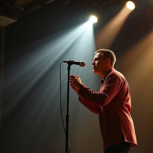 A person singing into a microphone on stage