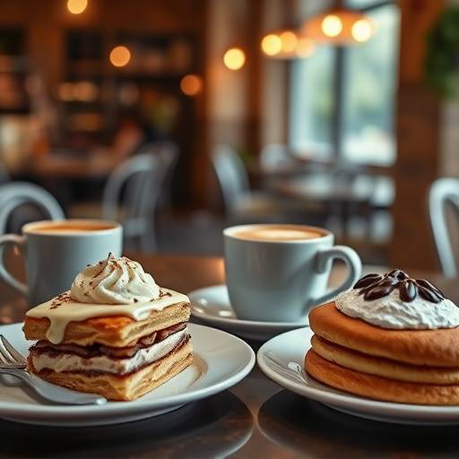 An assortment of pastries paired with different types of coffee drinks