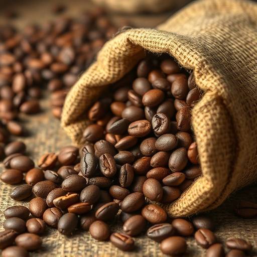 Coffee beans in burlap sack, representing sustainable sourcing